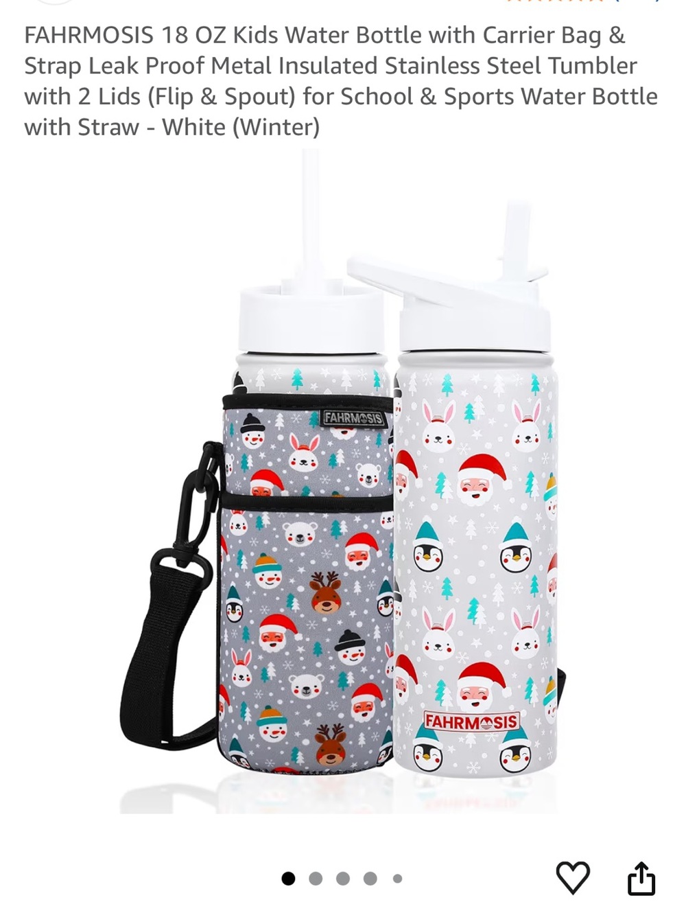 FAHRMOSIS Kids 18oz Insulated Water Bottle - Winter Animal Print (Gray & White)